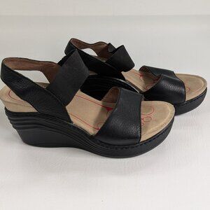 Bionica Stream Black Leather Wedge Sandal  8.5
